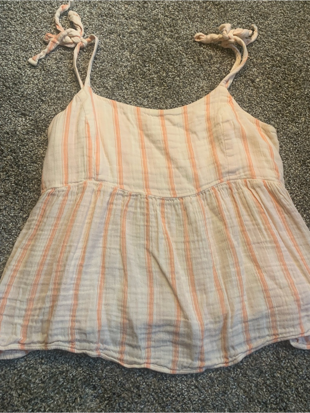 Old Navy Light Pink Stripe Tie-Shoulder Peplum Tank Top